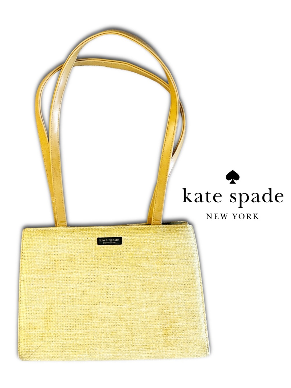 Rare Vintage Kate Spade New York Raffia Straw Tote Shoulder Bag Tan Leather Y2K